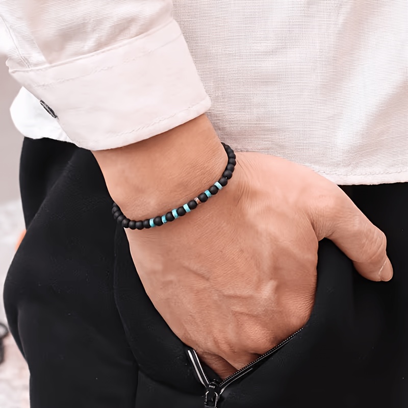 Handmade Frosted Natural Stone Bead Bracelet, Stretch Design